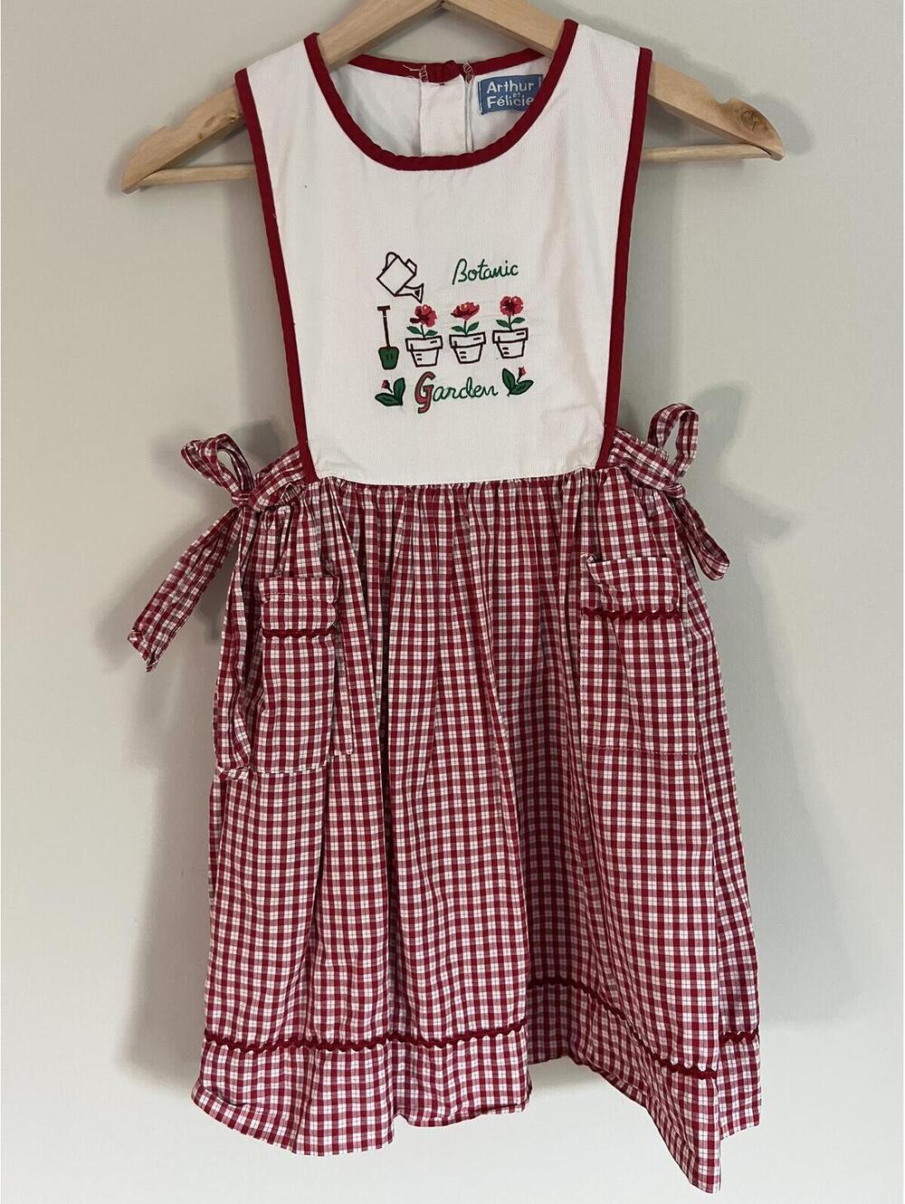 Vintage Arthur et Felicie Botica Garden Red Gingham Spring Pinafore Dress, Sz 8